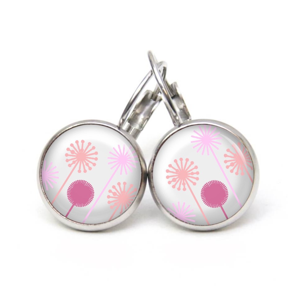 Ohrstecker, Ohrhänger, Clipse & Druckknopf – Motiv rosa Löwenzahn Pusteblume – Schmuck aus Edelstahl Ohrstecker, Ohrhänger, Clipse & Druckknopf – Motiv rosa Löwenzahn Pusteblume – Schmuck aus Edelstahl