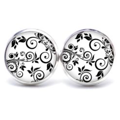 Ohrstecker, Ohrhänger, Clipse & Druckknopf – Motiv Blumenranken in schwarz und weiß – Schmuck aus Edelstahl