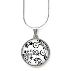 Kette Blumenranken in schwarz weiß - Edelstahl