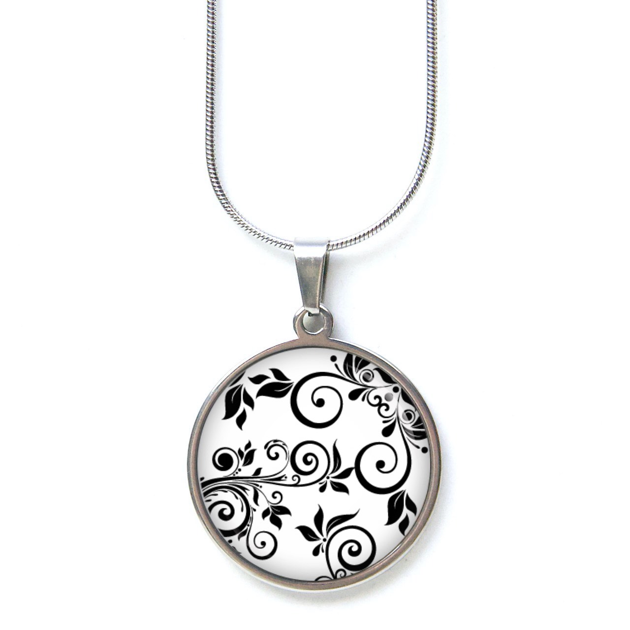 Ohrstecker, Ohrhänger, Clipse & Druckknopf – Motiv Blumenranken in schwarz und weiß – Schmuck aus Edelstahl Ohrstecker, Ohrhänger, Clipse & Druckknopf – Motiv Blumenranken in schwarz und weiß – Schmuck aus Edelstahl