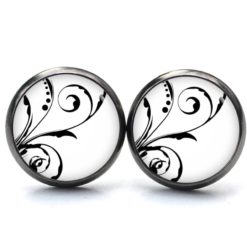 Ohrringe zarte Blumenranken schwarz weiß - Edelstahl