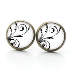 Ohrringe zarte Blumenranken schwarz weiß - Edelstahl