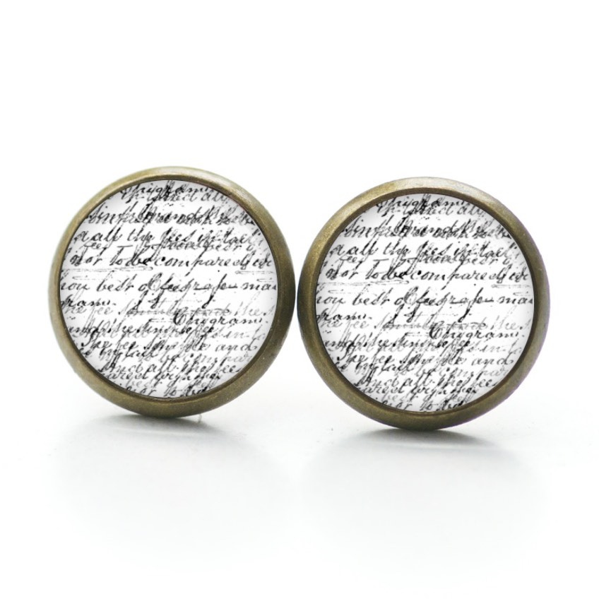 Ohrstecker, Ohrhänger, Clipse & Druckknopf – Motiv alte Schrift in schwarz weiß – Schmuck aus Edelstahl Ohrstecker, Ohrhänger, Clipse & Druckknopf – Motiv alte Schrift in schwarz weiß – Schmuck aus Edelstahl