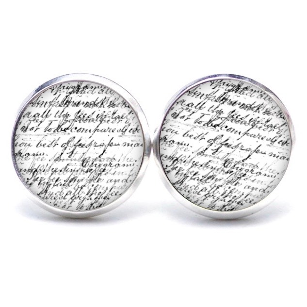 Ohrstecker, Ohrhänger, Clipse & Druckknopf – Motiv alte Schrift in schwarz weiß – Schmuck aus Edelstahl Ohrstecker, Ohrhänger, Clipse & Druckknopf – Motiv alte Schrift in schwarz weiß – Schmuck aus Edelstahl