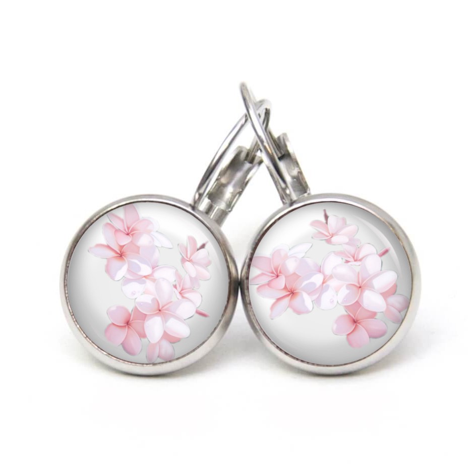 Ohrstecker, Ohrhänger, Clipse & Druckknopf – Motiv romantische Frangipani Blüten – Schmuck aus Edelstahl Ohrstecker, Ohrhänger, Clipse & Druckknopf – Motiv romantische Frangipani Blüten – Schmuck aus Edelstahl