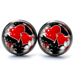 Ohrringe rotes Herzen mit Blumen