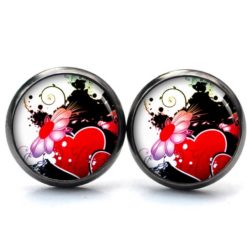 Ohrringe rotes Herz mit Blume