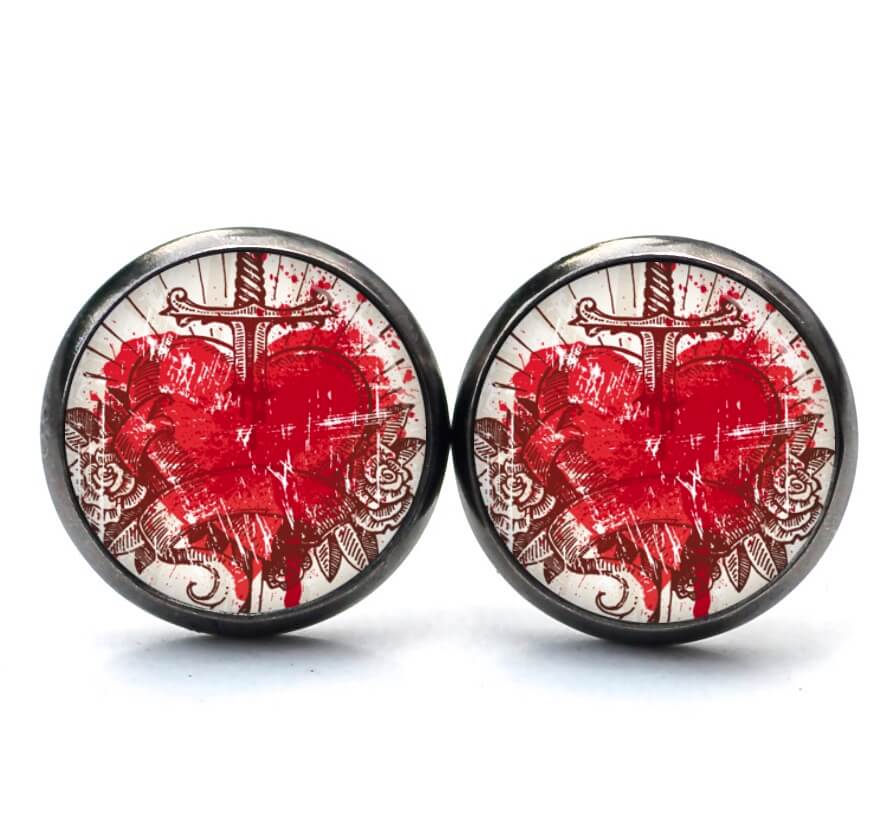 Ohrstecker, Ohrhänger, Clipse & Druckknopf – Motiv Herz mit Schwert – Schmuck aus Edelstahl Ohrstecker, Ohrhänger, Clipse & Druckknopf – Motiv Herz mit Schwert – Schmuck aus Edelstahl