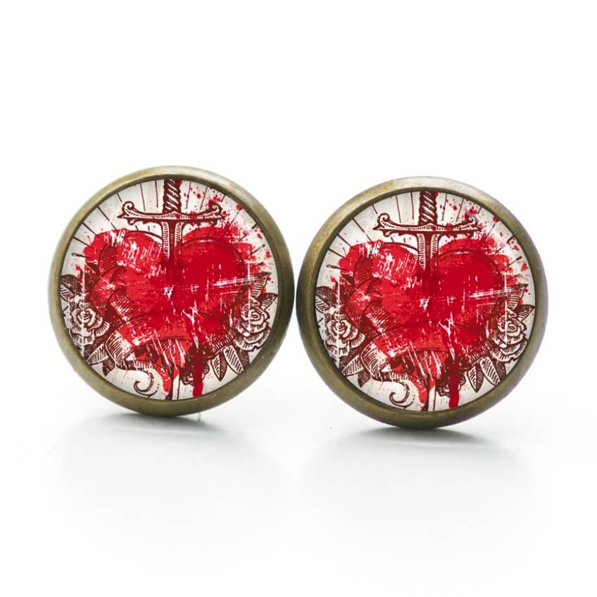 Ohrstecker, Ohrhänger, Clipse & Druckknopf – Motiv Herz mit Schwert – Schmuck aus Edelstahl Ohrstecker, Ohrhänger, Clipse & Druckknopf – Motiv Herz mit Schwert – Schmuck aus Edelstahl