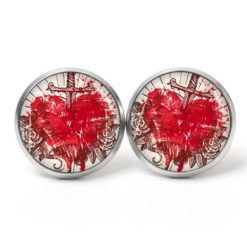 Ohrstecker, Ohrhänger, Clipse & Druckknopf – Motiv Herz mit Schwert – Schmuck aus Edelstahl