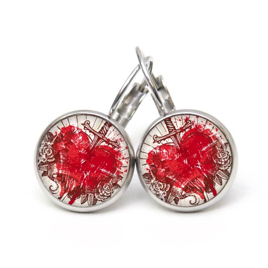 Ohrstecker, Ohrhänger, Clipse & Druckknopf – Motiv Herz mit Schwert – Schmuck aus Edelstahl Ohrstecker, Ohrhänger, Clipse & Druckknopf – Motiv Herz mit Schwert – Schmuck aus Edelstahl