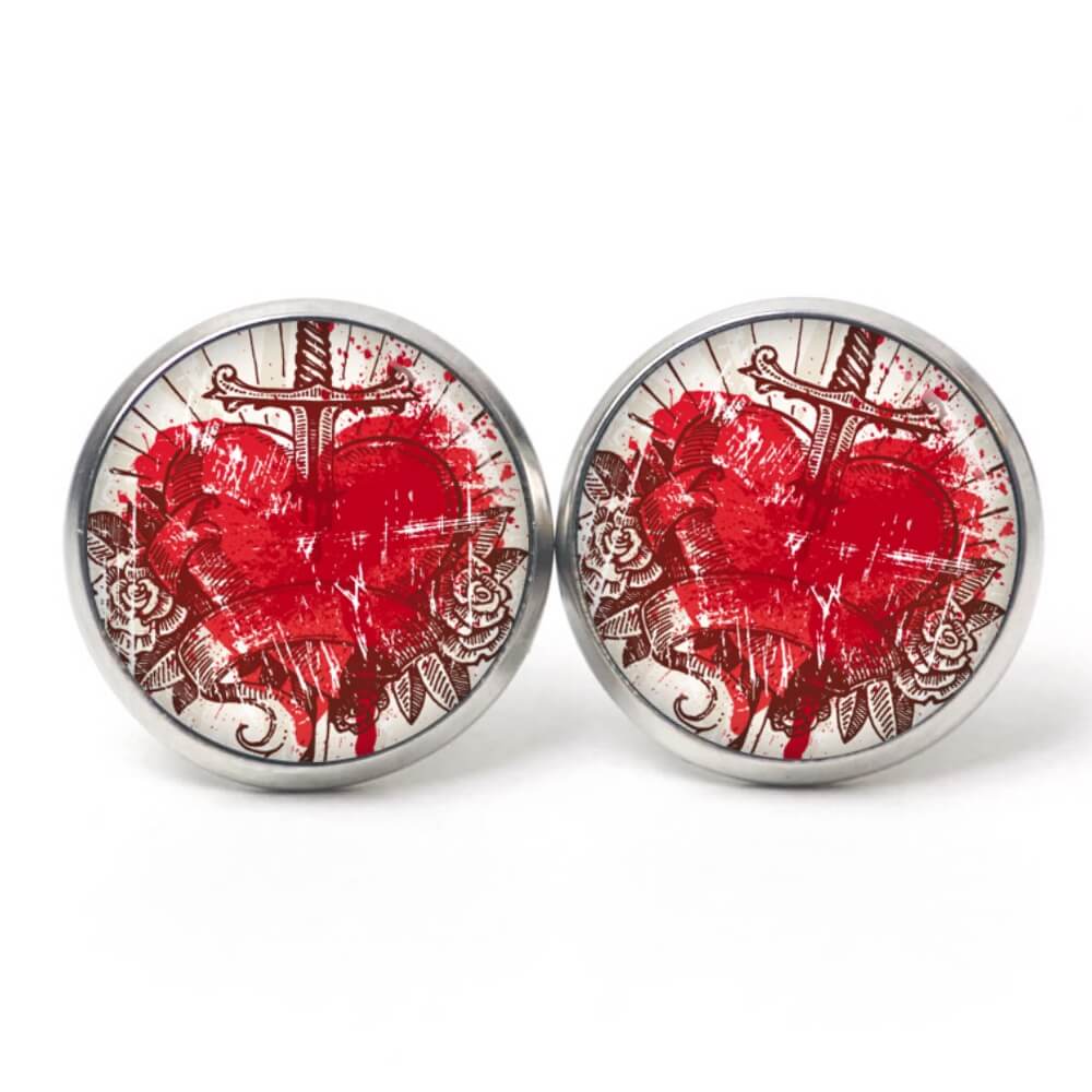 Ohrstecker, Ohrhänger, Clipse & Druckknopf – Motiv Herz mit Schwert – Schmuck aus Edelstahl Ohrstecker, Ohrhänger, Clipse & Druckknopf – Motiv Herz mit Schwert – Schmuck aus Edelstahl