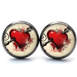 Ohrstecker, Ohrhänger, Clipse & Druckknopf – Motiv rotes Herz mit Pfeil – Schmuck aus Edelstahl