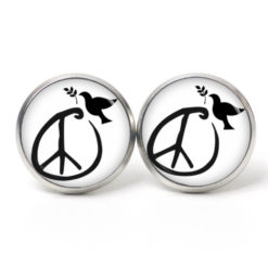 Ohrstecker, Ohrhänger, Clipse & Druckknopf - Motiv Friedens Taube Schwarz Weiß  - Schmuck aus Edelstahl
