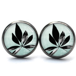 Ohrringe türkis mit schwarzem Blatt - Edelstahl