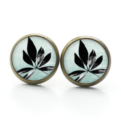 Ohrringe türkis mit schwarzem Blatt - Edelstahl