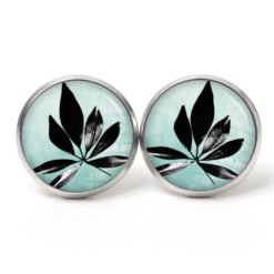 Ohrstecker, Ohrhänger, Clipse & Druckknopf – Motiv blau türkis mit schwarzem Blatt – Schmuck aus Edelstahl