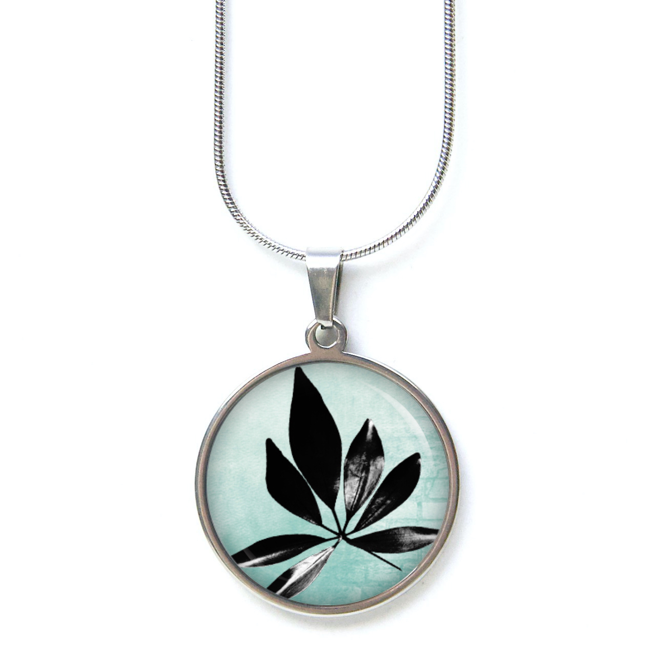 Ohrstecker, Ohrhänger, Clipse & Druckknopf – Motiv blau türkis mit schwarzem Blatt – Schmuck aus Edelstahl Ohrstecker, Ohrhänger, Clipse & Druckknopf – Motiv blau türkis mit schwarzem Blatt – Schmuck aus Edelstahl