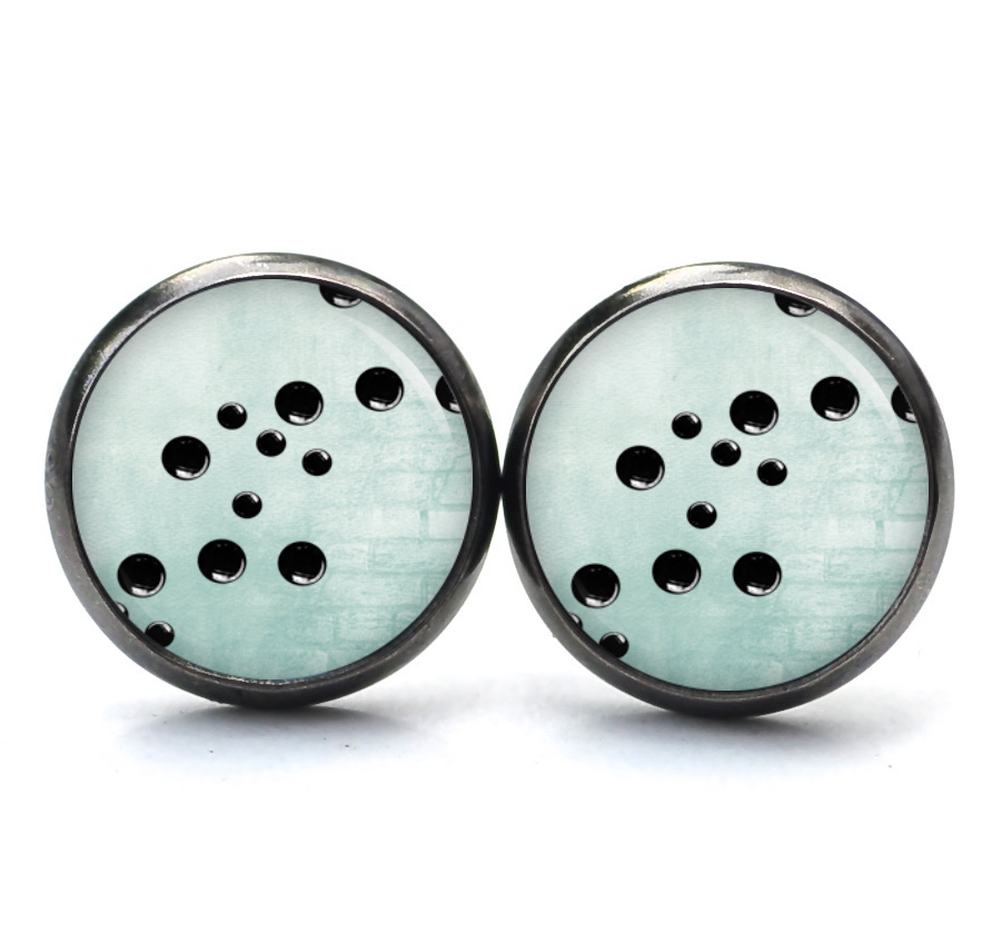 Ohrstecker, Ohrhänger, Clipse & Druckknopf – Motiv türkise schwarze Seifenblasen – Schmuck aus Edelstahl Ohrstecker, Ohrhänger, Clipse & Druckknopf – Motiv türkise schwarze Seifenblasen – Schmuck aus Edelstahl