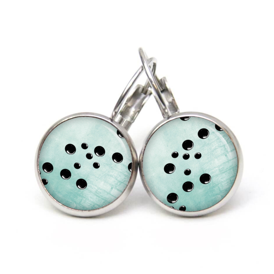 Ohrstecker, Ohrhänger, Clipse & Druckknopf – Motiv türkise schwarze Seifenblasen – Schmuck aus Edelstahl Ohrstecker, Ohrhänger, Clipse & Druckknopf – Motiv türkise schwarze Seifenblasen – Schmuck aus Edelstahl
