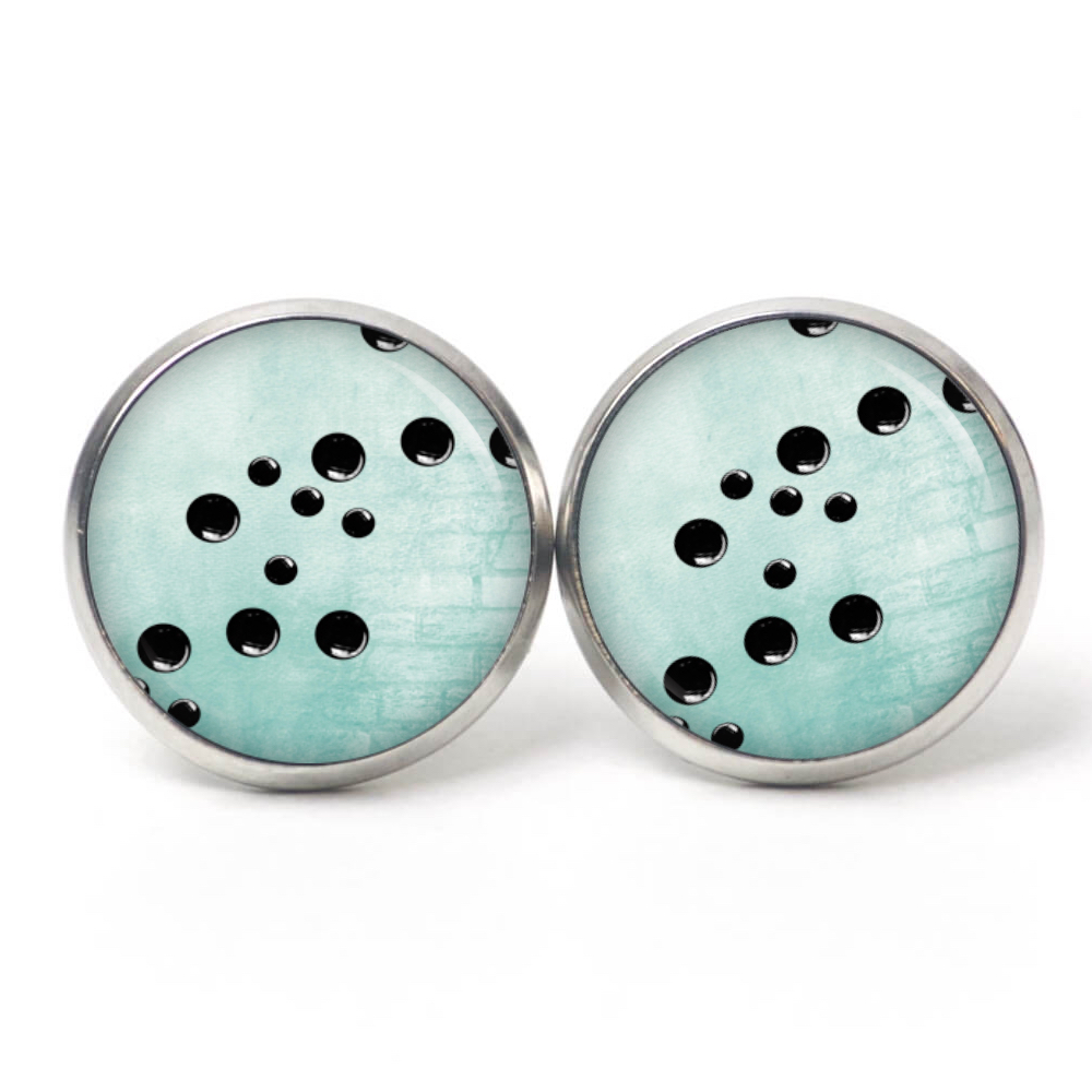 Ohrstecker, Ohrhänger, Clipse & Druckknopf – Motiv türkise schwarze Seifenblasen – Schmuck aus Edelstahl Ohrstecker, Ohrhänger, Clipse & Druckknopf – Motiv türkise schwarze Seifenblasen – Schmuck aus Edelstahl