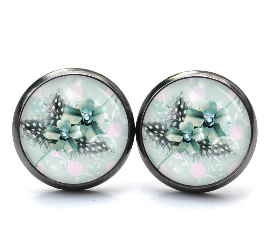 Ohrstecker, Ohrhänger, Clipse & Druckknopf – Motiv Seifenblasen Blumen in Türkis und Rosa – Schmuck aus Edelstahl Ohrstecker, Ohrhänger, Clipse & Druckknopf – Motiv Seifenblasen Blumen in Türkis und Rosa – Schmuck aus Edelstahl
