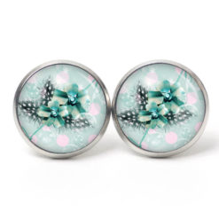 Ohrstecker, Ohrhänger, Clipse & Druckknopf – Motiv Seifenblasen Blumen in Türkis und Rosa – Schmuck aus Edelstahl