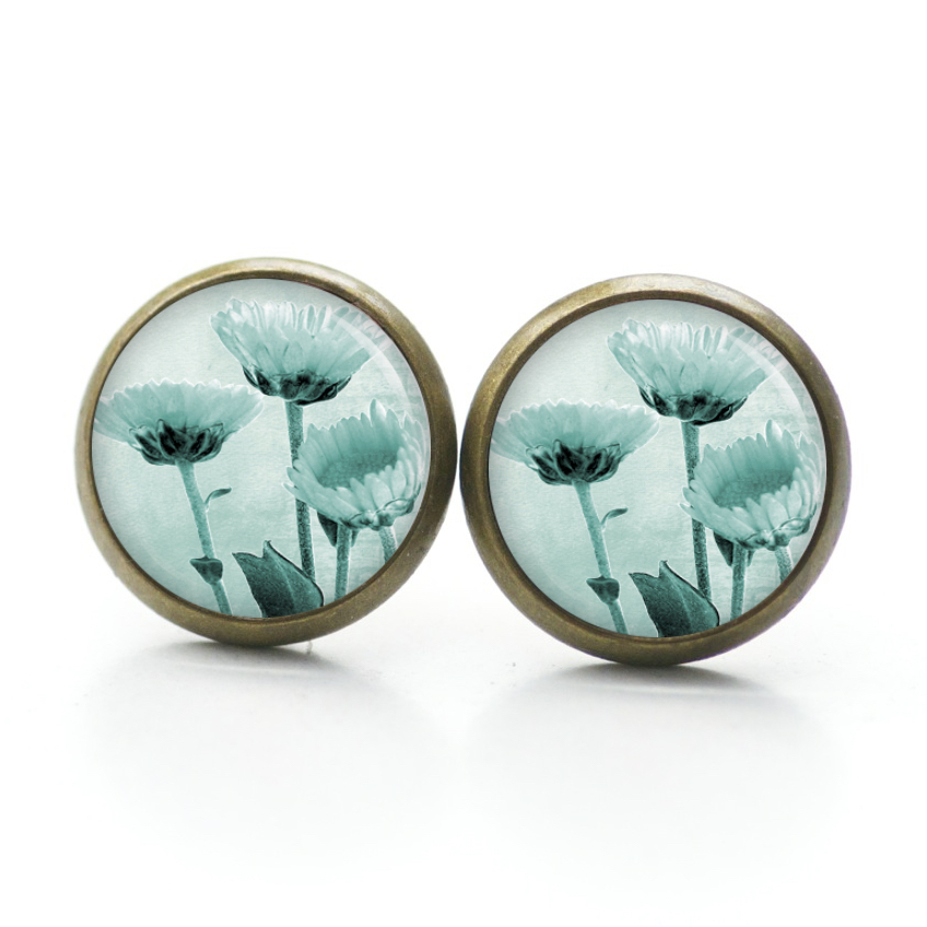 Ohrstecker, Ohrhänger, Clipse & Druckknopf – Motiv türkise Blumen – Schmuck aus Edelstahl Ohrstecker, Ohrhänger, Clipse & Druckknopf – Motiv türkise Blumen – Schmuck aus Edelstahl