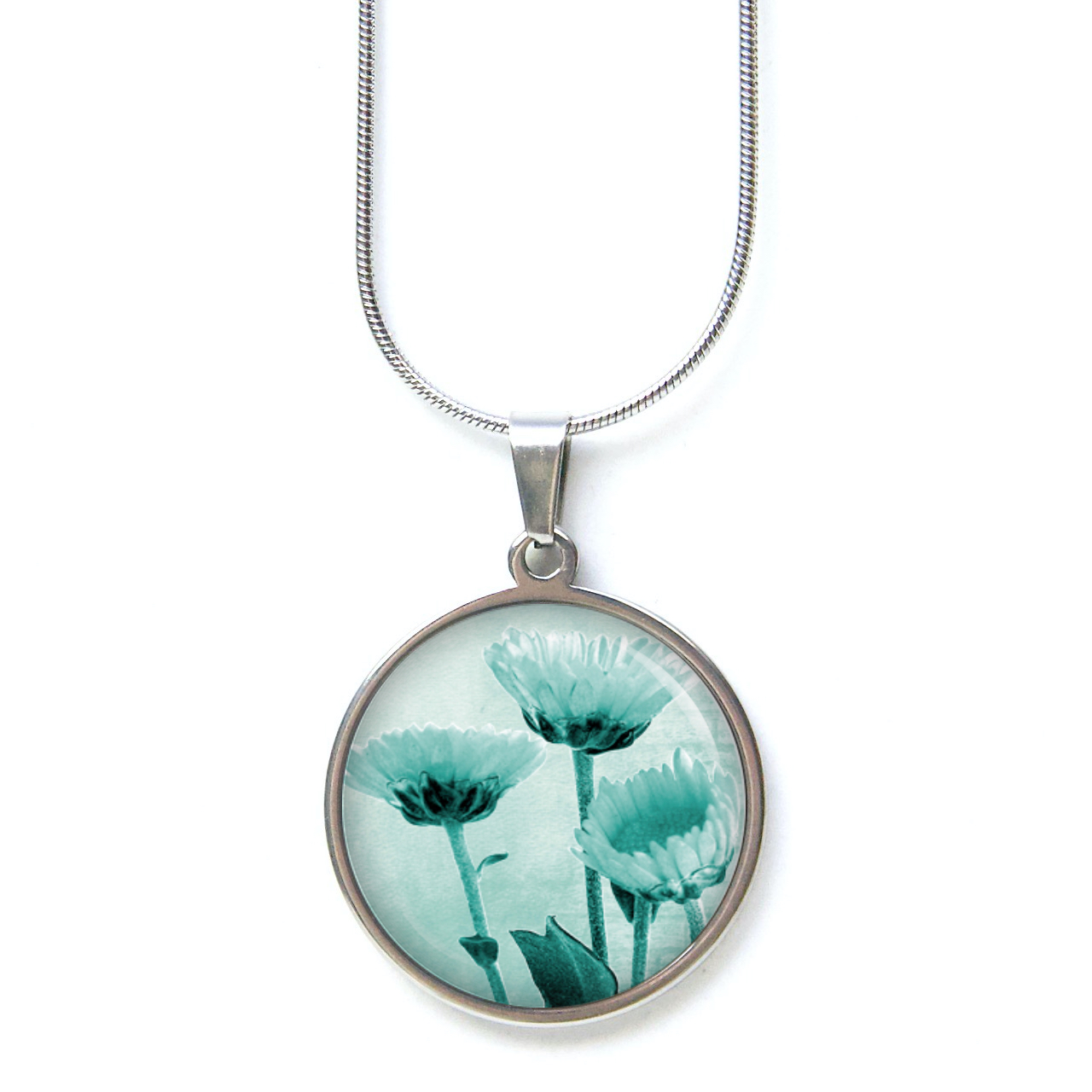 Ohrstecker, Ohrhänger, Clipse & Druckknopf – Motiv türkise Blumen – Schmuck aus Edelstahl Ohrstecker, Ohrhänger, Clipse & Druckknopf – Motiv türkise Blumen – Schmuck aus Edelstahl