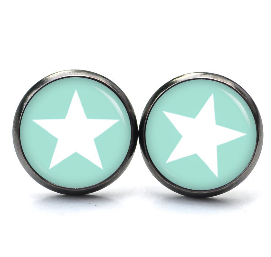 Ohrstecker, Ohrhänger, Clipse & Druckknopf – Motiv minttürkiser Stern – Schmuck aus Edelstahl Ohrstecker, Ohrhänger, Clipse & Druckknopf – Motiv minttürkiser Stern – Schmuck aus Edelstahl