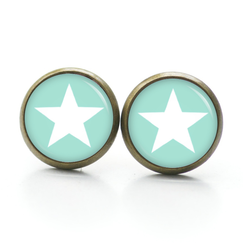 Ohrstecker, Ohrhänger, Clipse & Druckknopf – Motiv minttürkiser Stern – Schmuck aus Edelstahl Ohrstecker, Ohrhänger, Clipse & Druckknopf – Motiv minttürkiser Stern – Schmuck aus Edelstahl