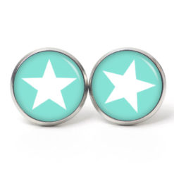 Ohrstecker, Ohrhänger, Clipse & Druckknopf – Motiv minttürkiser Stern – Schmuck aus Edelstahl