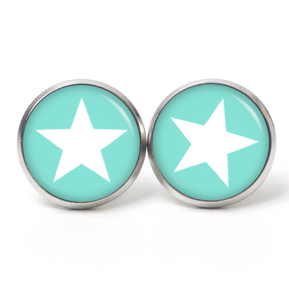 Ohrstecker, Ohrhänger, Clipse & Druckknopf – Motiv minttürkiser Stern – Schmuck aus Edelstahl Ohrstecker, Ohrhänger, Clipse & Druckknopf – Motiv minttürkiser Stern – Schmuck aus Edelstahl