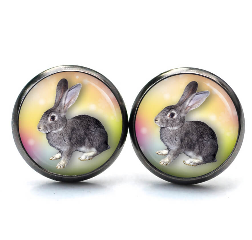 Ohrstecker, Ohrhänger, Clipse & Druckknopf – Motiv Osterhase Ostern grauer Hase – Schmuck aus Edelstahl Ohrstecker, Ohrhänger, Clipse & Druckknopf – Motiv Osterhase Ostern grauer Hase – Schmuck aus Edelstahl