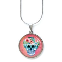 Kette Totenkopf Blumen Frühling Rosarot - Edelstahl