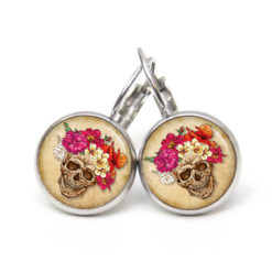 Ohrringe Totenkopf Blumen Frühling beige - Edelstahl