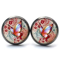 Ohrringe rot oranger Schmetterling - Edelstahl