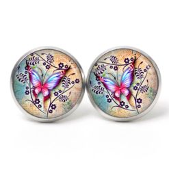 Ohrstecker, Ohrhänger, Clipse & Druckknopf – Motiv bunter Schmetterling – Schmuck aus Edelstahl