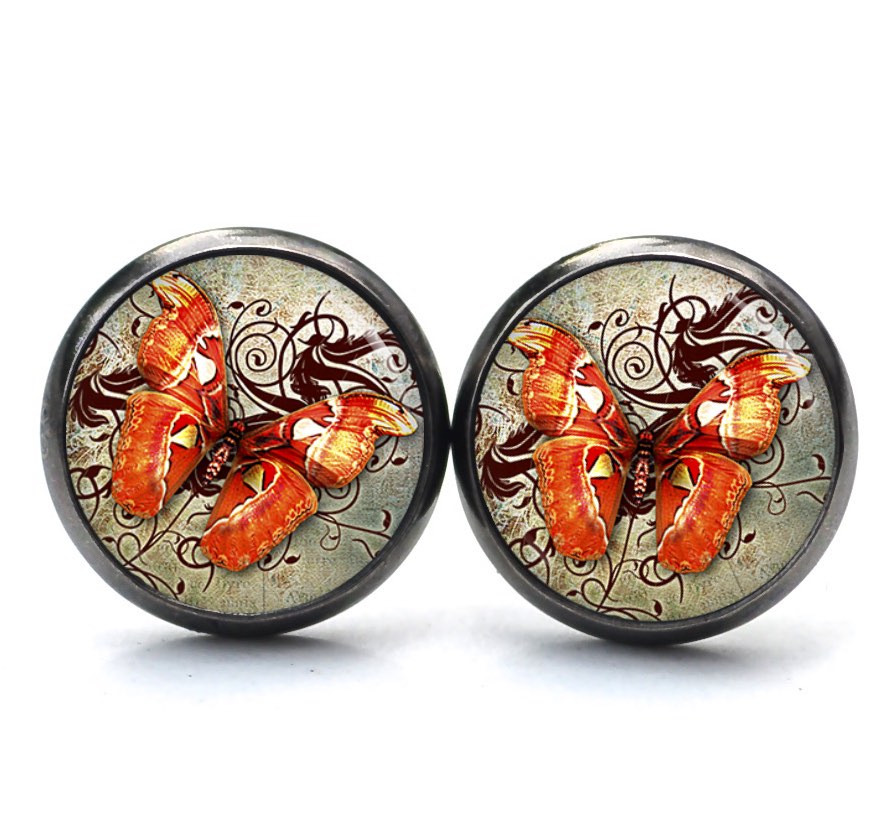 Ohrstecker, Ohrhänger, Clipse & Druckknopf – Motiv oranger Schmetterling – Schmuck aus Edelstahl Ohrstecker, Ohrhänger, Clipse & Druckknopf – Motiv oranger Schmetterling – Schmuck aus Edelstahl