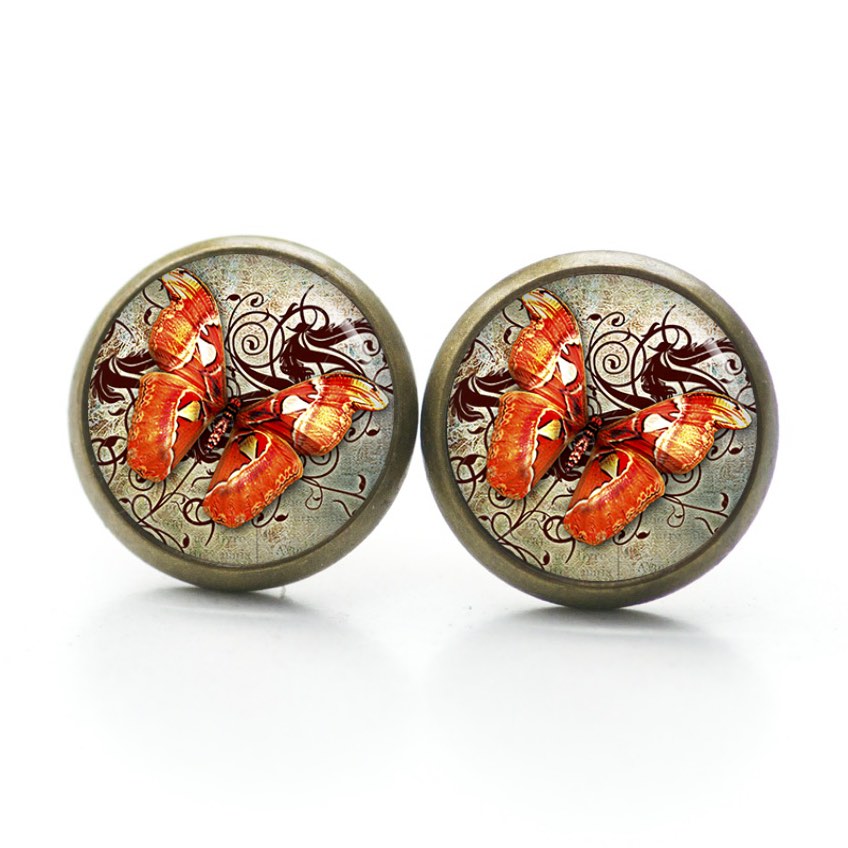 Ohrstecker, Ohrhänger, Clipse & Druckknopf – Motiv oranger Schmetterling – Schmuck aus Edelstahl Ohrstecker, Ohrhänger, Clipse & Druckknopf – Motiv oranger Schmetterling – Schmuck aus Edelstahl