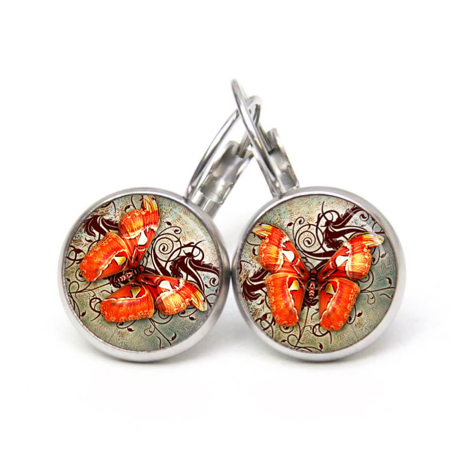 Ohrstecker, Ohrhänger, Clipse & Druckknopf – Motiv oranger Schmetterling – Schmuck aus Edelstahl Ohrstecker, Ohrhänger, Clipse & Druckknopf – Motiv oranger Schmetterling – Schmuck aus Edelstahl