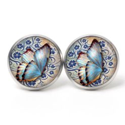 Ohrstecker, Ohrhänger, Clipse & Druckknopf – Motiv blauer Schmetterling – Schmuck aus Edelstahl