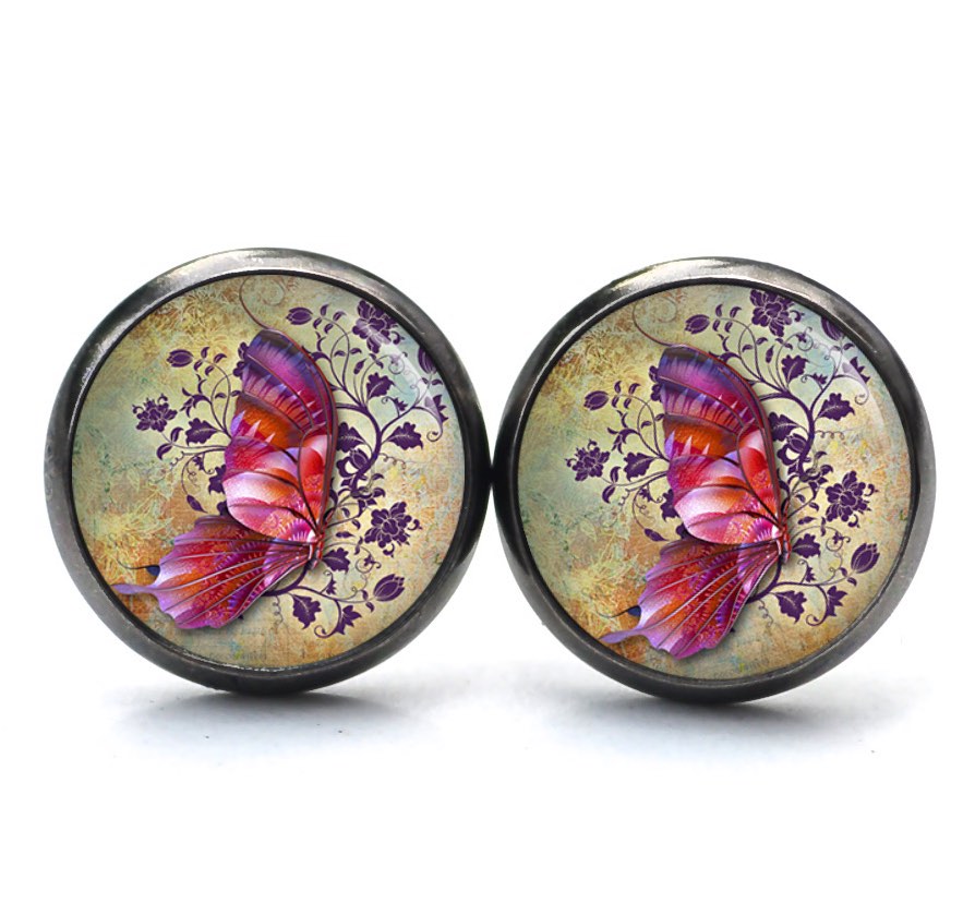 Ohrstecker, Ohrhänger, Clipse & Druckknopf – Motiv pinker Schmetterling – Schmuck aus Edelstahl Ohrstecker, Ohrhänger, Clipse & Druckknopf – Motiv pinker Schmetterling – Schmuck aus Edelstahl