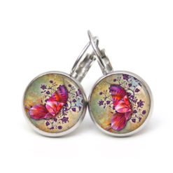 Ohrringe pinker Schmetterling - Edelstahl