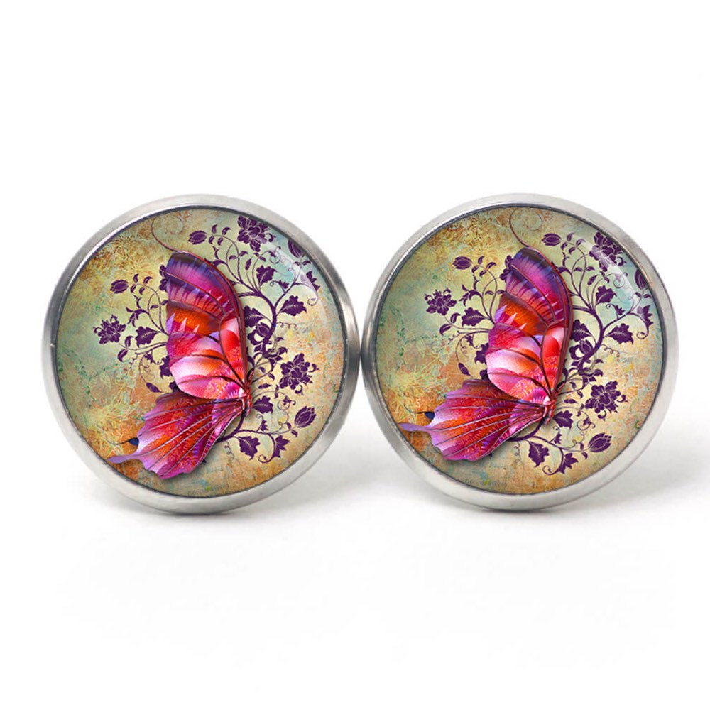 Ohrstecker, Ohrhänger, Clipse & Druckknopf – Motiv pinker Schmetterling – Schmuck aus Edelstahl Ohrstecker, Ohrhänger, Clipse & Druckknopf – Motiv pinker Schmetterling – Schmuck aus Edelstahl