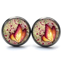 Ohrringe Weinrot gelber Schmetterling - Edelstahl