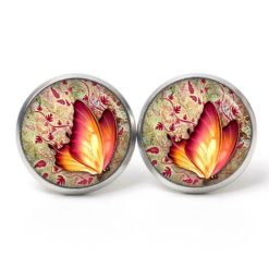 Ohrstecker, Ohrhänger, Clipse & Druckknopf – Motiv weinrot gelber Schmetterling – Schmuck aus Edelstahl