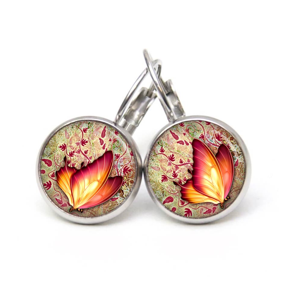 Ohrstecker, Ohrhänger, Clipse & Druckknopf – Motiv weinrot gelber Schmetterling – Schmuck aus Edelstahl Ohrstecker, Ohrhänger, Clipse & Druckknopf – Motiv weinrot gelber Schmetterling – Schmuck aus Edelstahl