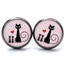 Ohrringe schwarze Katze mit Kitten - Edelstahl