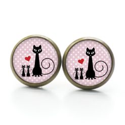 Ohrringe schwarze Katze mit Kitten - Edelstahl